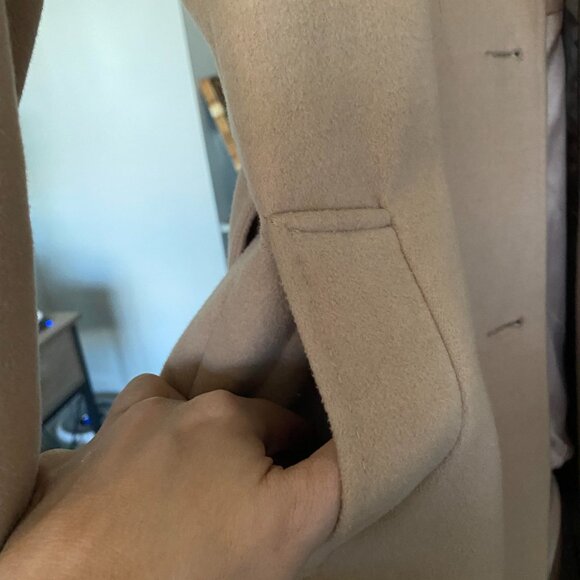 EVER NEW Tan Long Line Felt Wool Like Double Breast Belted Trench Coat Size 6 - Picture 8 of 10